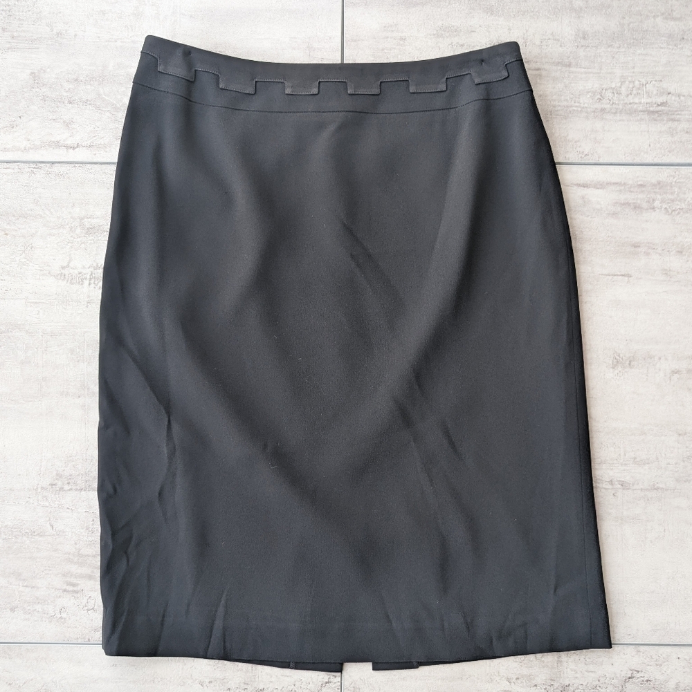 Simon Chang Black Lined Slit A Line Midi Pencil Skirt Womens Size 8